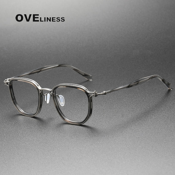 Oveliness Unisex Full Rim Round Square Acetate Titanium Eyeglasses 5865 Full Rim Oveliness tortoise grey gun