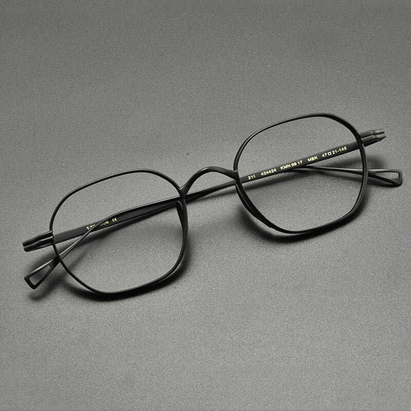 Gatenac Unisex Full Rim Polygon Square Titanium Eyeglasses Gxyj914 Full Rim Gatenac Black