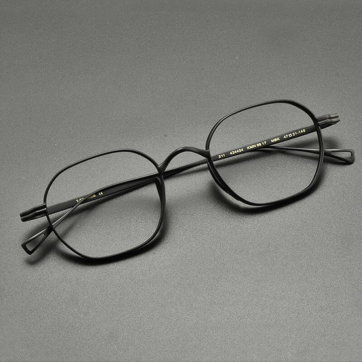 Gatenac Unisex Full Rim Polygon Square Titanium Eyeglasses Gxyj914 Full Rim Gatenac Black