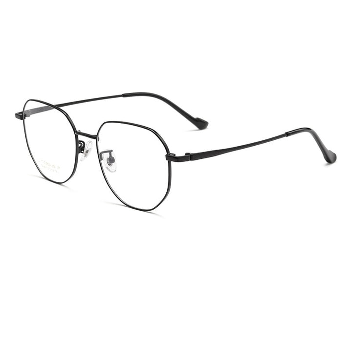 Yimaruili Unisex Full Rim Polygonal Titanium Eyeglasses T808 Full Rim Yimaruili Eyeglasses Black