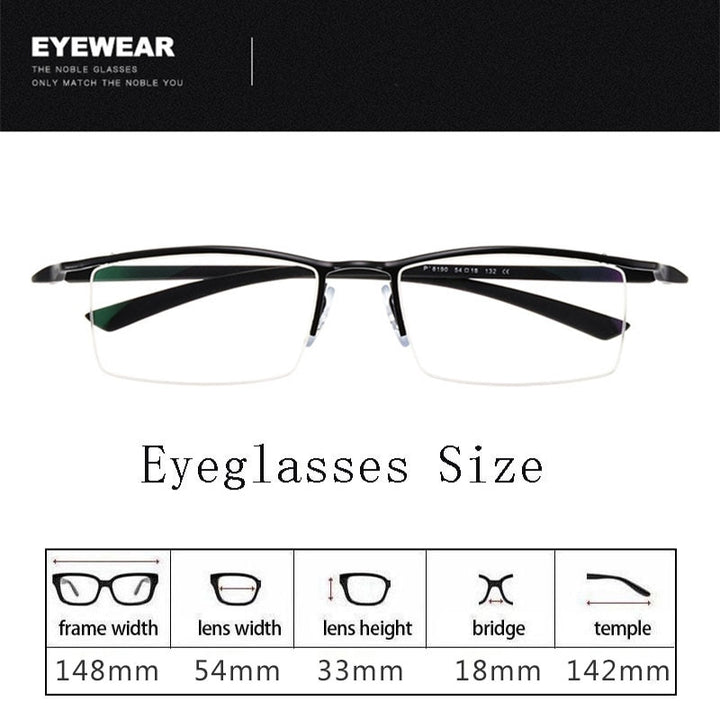 Hdcrafter Men's Semi Rim Square Titanium Eyeglasses P8190 Semi Rim Hdcrafter Eyeglasses