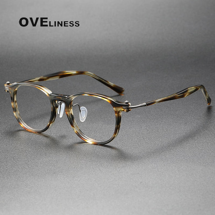 Oveliness Unisex Full Rim Square Acetate Titanium Eyeglasses 5885 Full Rim Oveliness tortoise yellow