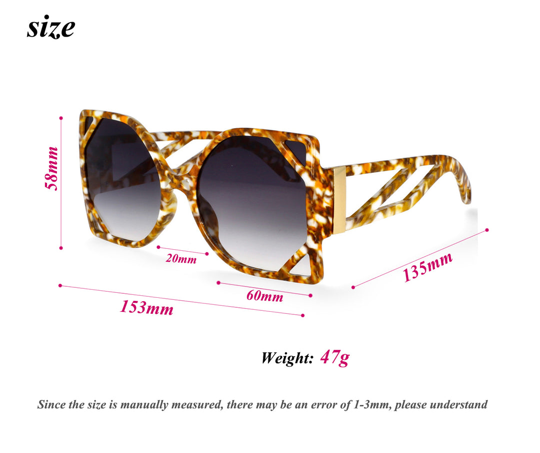 CCspace Women's Full Rim Oversized Square Resin Hollow Frame Sunglasses 49127 Sunglasses CCspace Sunglasses