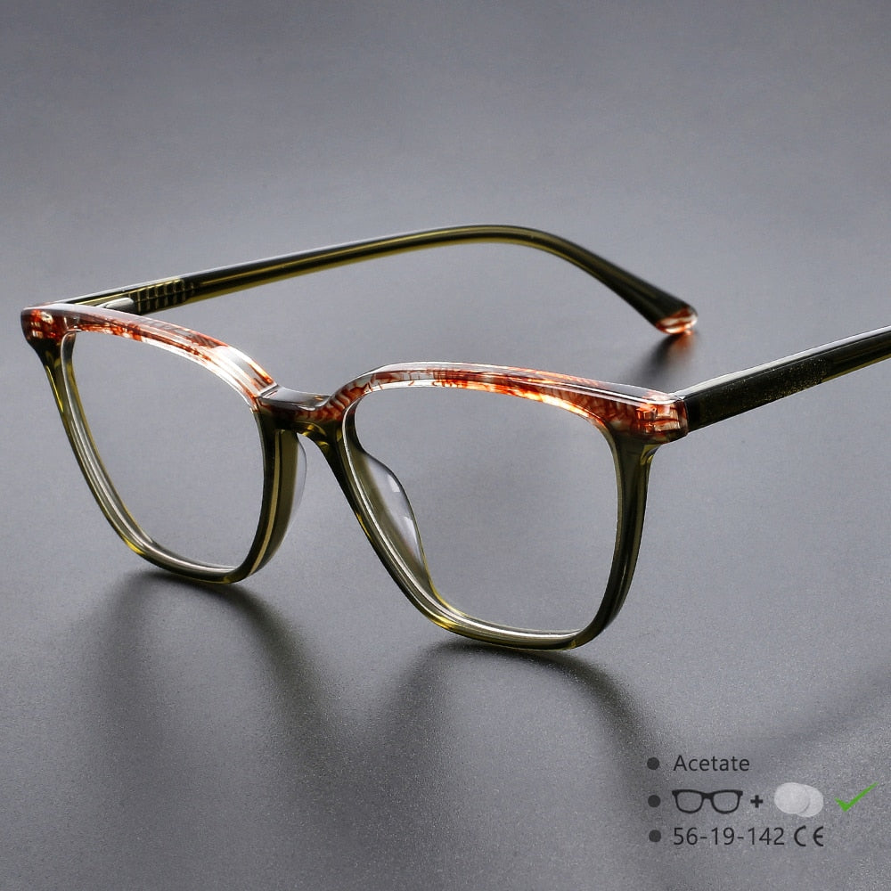 CCspace Unisex Full Rim Square Acetate Eyeglasses 55370 Full Rim CCspace GreenBrown China