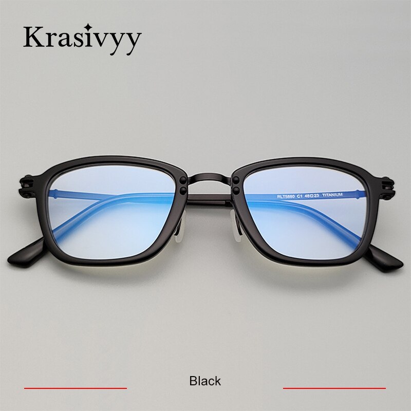 Krasivyy Unisex Full Rim Square Titanium Acetate Eyeglasses Rlt5880 Full Rim Krasivyy Black CN 