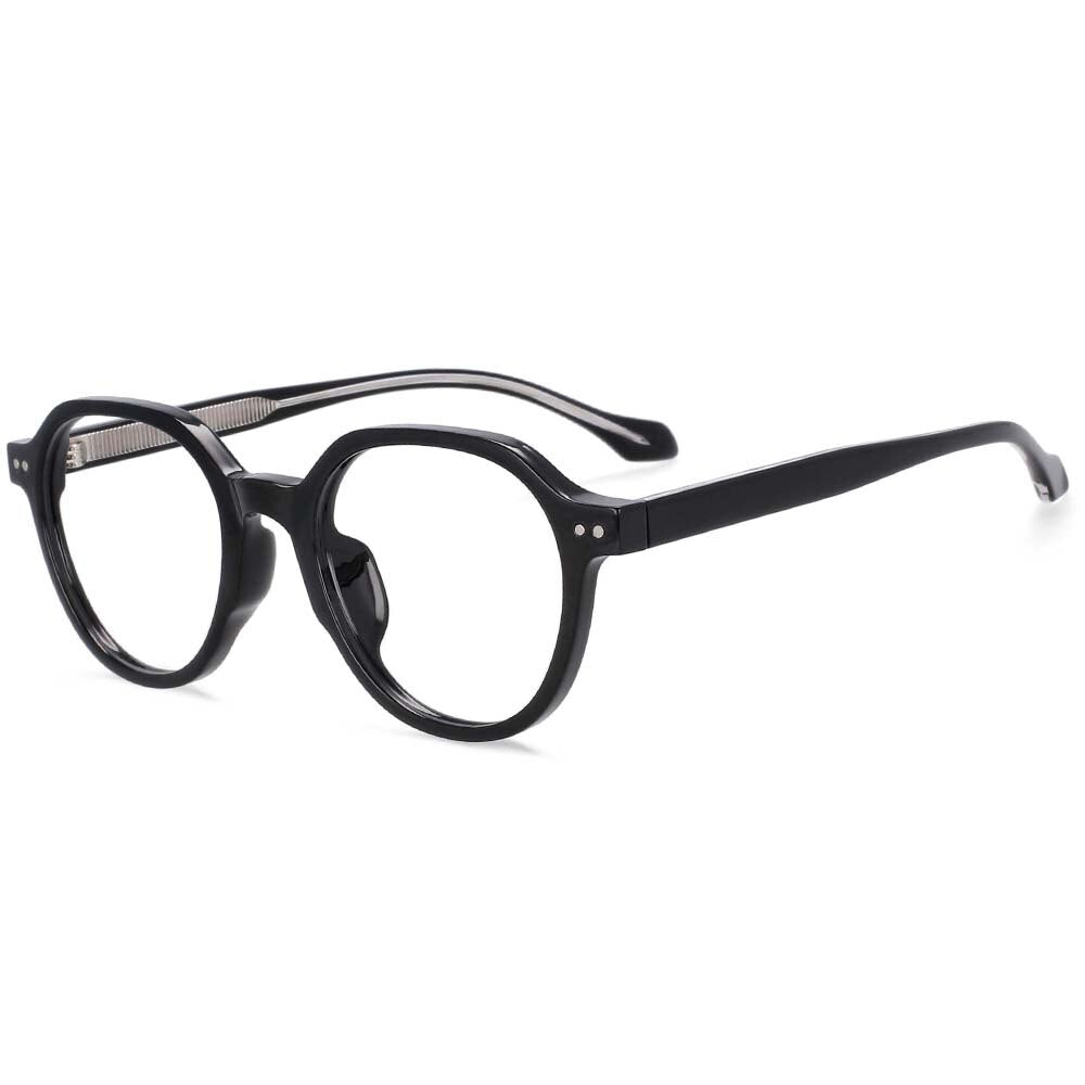 CCspace Women's Full Rim Round Acetate Titanium Frame Eyeglasses 54255 Full Rim CCspace black China