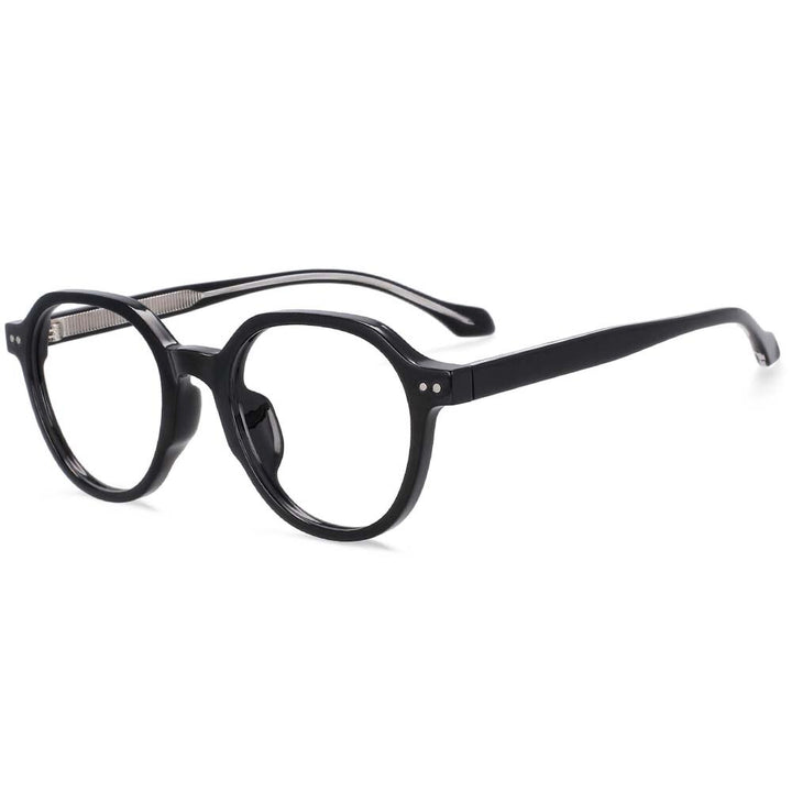 CCspace Women's Full Rim Round Acetate Titanium Frame Eyeglasses 54255 Full Rim CCspace black China