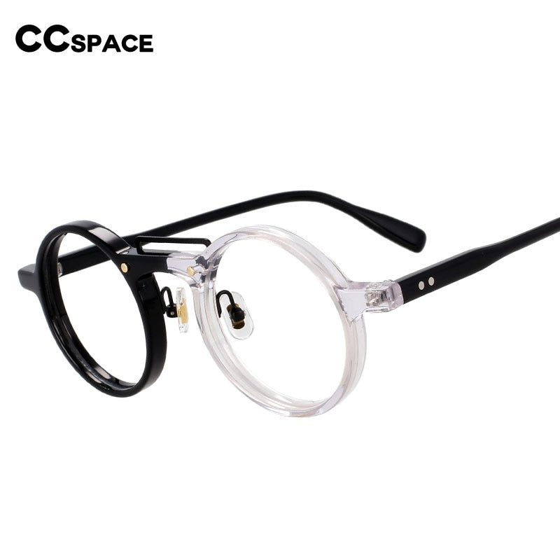 CCspace Unisex Full Rim Round Acetate Alloy Double Bridge Eyeglasses 54554 Full Rim CCspace