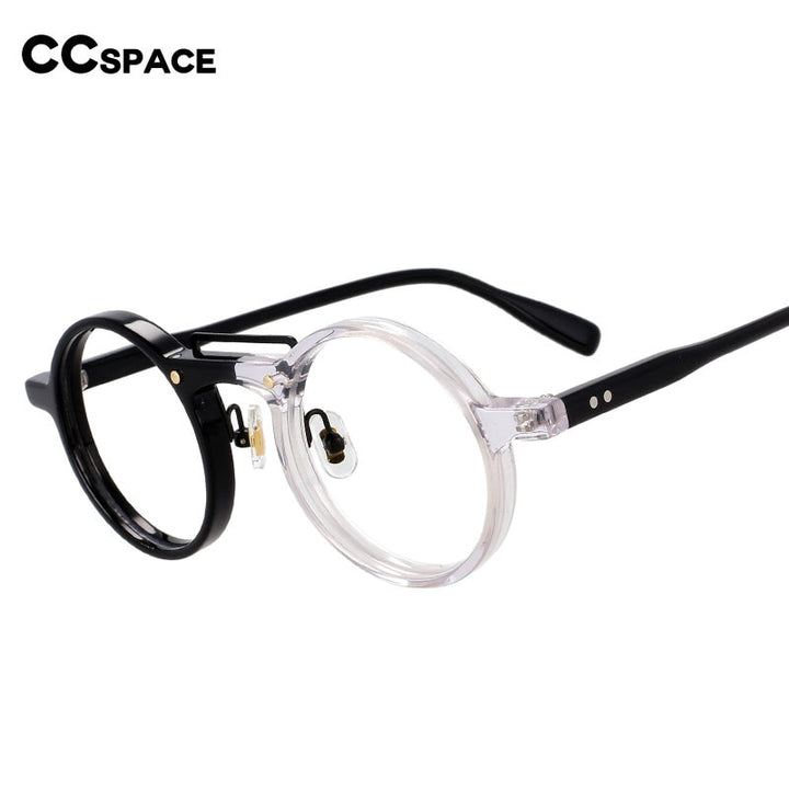 CCspace Unisex Full Rim Round Acetate Alloy Double Bridge Eyeglasses 54554 Full Rim CCspace