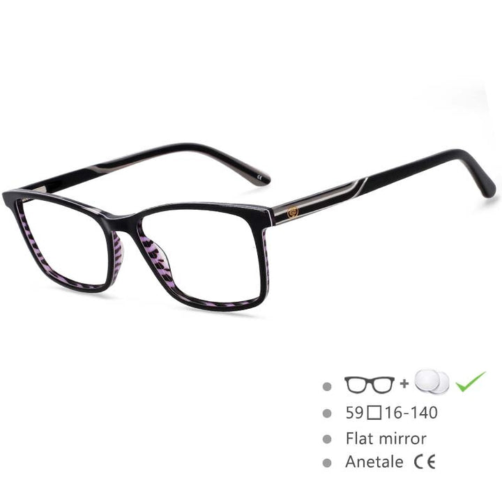 CCspace Men's Full Rim Square Acetate Frame Eyeglasses 54553 Full Rim CCspace Black purple China
