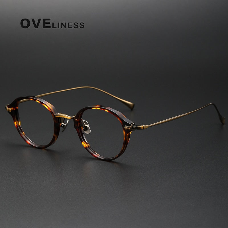 Oveliness Unisex Full Rim Round Acetate Titanium Eyeglasses Kmn182 Full Rim Oveliness tortoise