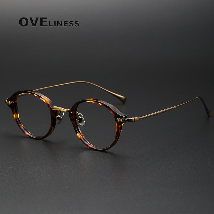 Oveliness Unisex Full Rim Round Acetate Titanium Eyeglasses Kmn182 Full Rim Oveliness tortoise