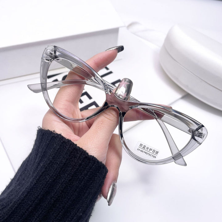 CCspace Women's Flat Cat Eye Acetate Eyeglasses 54548 Full Rim CCspace TransparentGrey China