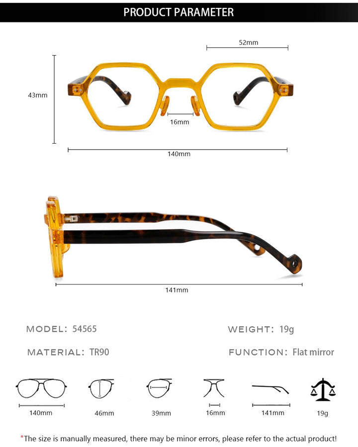CCspace Unisex Full Rim Polygonal Tr 90 Acetate Eyeglasses 54565 Full Rim CCspace