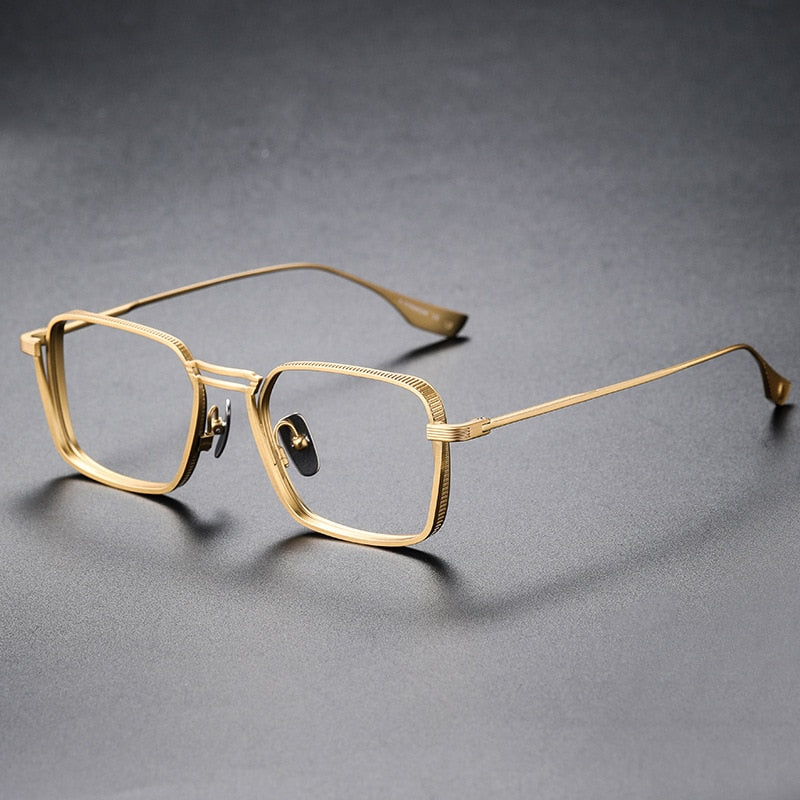 CCspace Unisex Full Rim Square Double Bridge Titanium Eyeglasses 53229 Full Rim CCspace Gold-Middle China