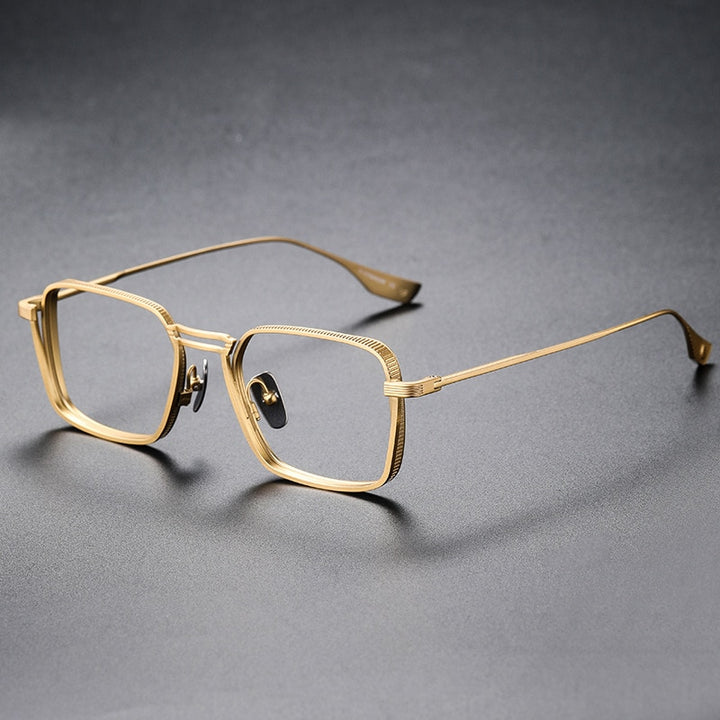 CCspace Unisex Full Rim Square Double Bridge Titanium Eyeglasses 53229 Full Rim CCspace Gold-Middle China