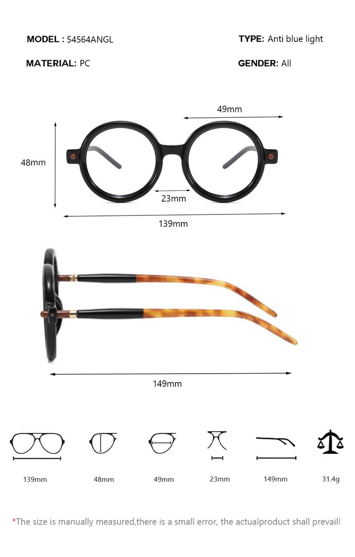 CCspace Unisex Full Rim Round Acetate Frame Eyeglasses 54567 Full Rim CCspace