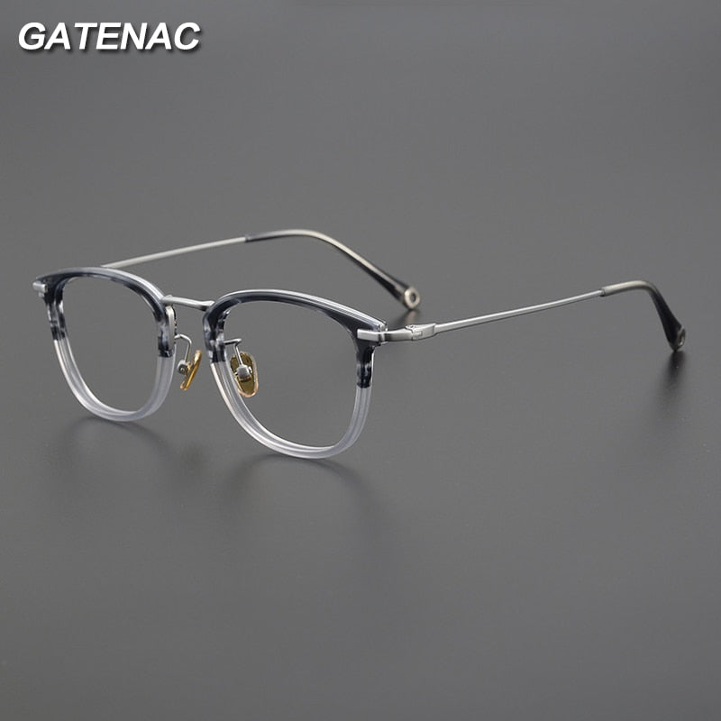 Gatenac Unisex Full Rim Round Square Acetate Titanium Eyeglasses Gxyj1032 Full Rim Gatenac