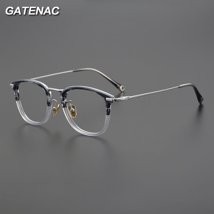 Gatenac Unisex Full Rim Round Square Acetate Titanium Eyeglasses Gxyj1032 Full Rim Gatenac