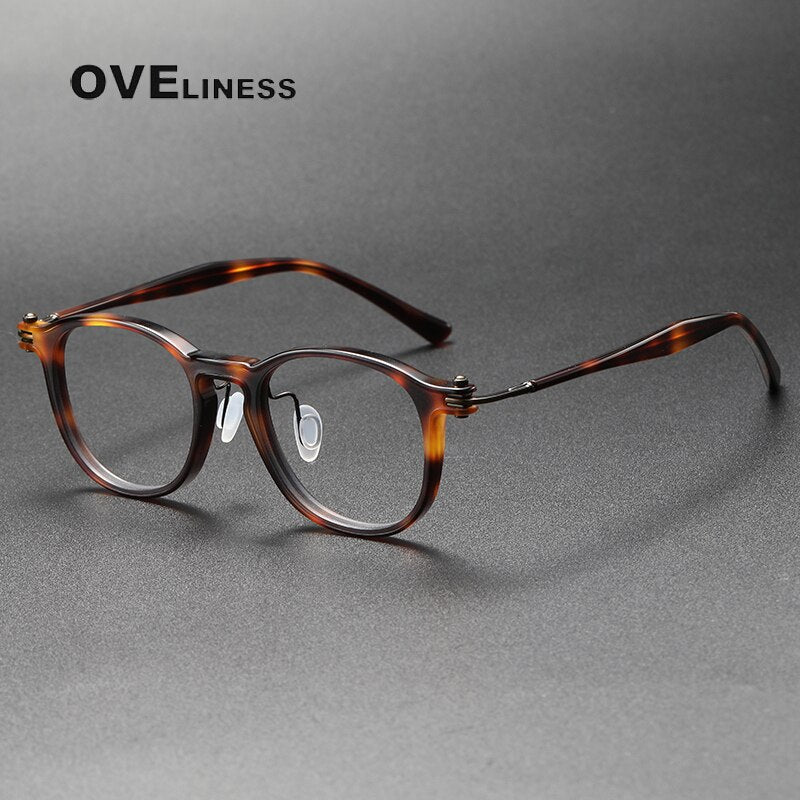 Oveliness Unisex Full Rim Square Acetate Titanium Eyeglasses 5885 Full Rim Oveliness tortoise