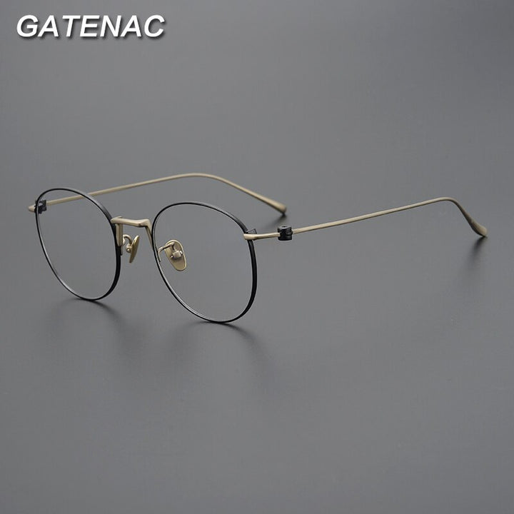 Gatenac Unisex Full Rim Round Square Titanium Eyeglasses Gxyj917 Full Rim Gatenac