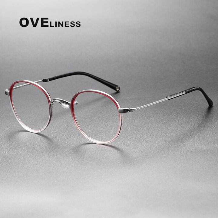 Oveliness Unisex Full Rim Round Acetate Titanium Eyeglasses 1825 Full Rim Oveliness gradient red  