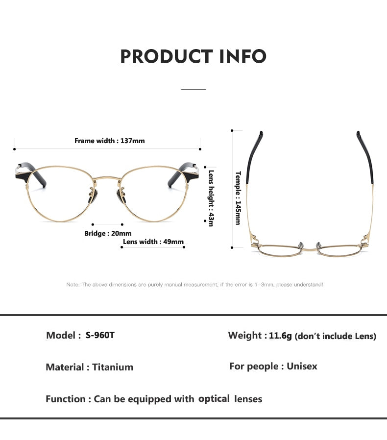 Oveliness Unisex Full Rim Round Titanium Eyeglasses 960 Full Rim Oveliness