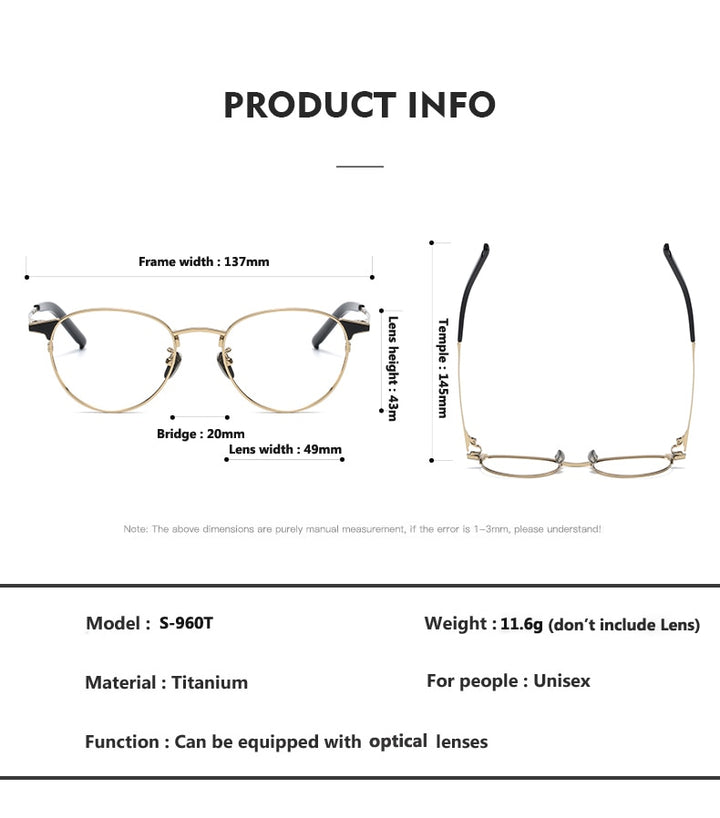 Oveliness Unisex Full Rim Round Titanium Eyeglasses 960 Full Rim Oveliness