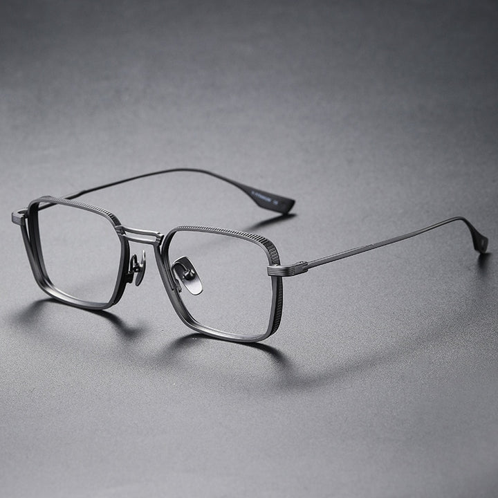 Yimaruili Unisex Full Rim Square Double Bridge Titanium Eyeglasses Dxt125 Full Rim Yimaruili Eyeglasses Gun