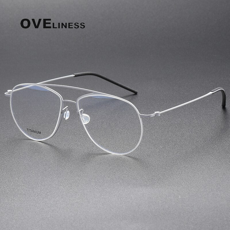 Oveliness Unisex Full Rim Square Double Bridge Screwless Titanium Eyeglasses 5507 Full Rim Oveliness silver