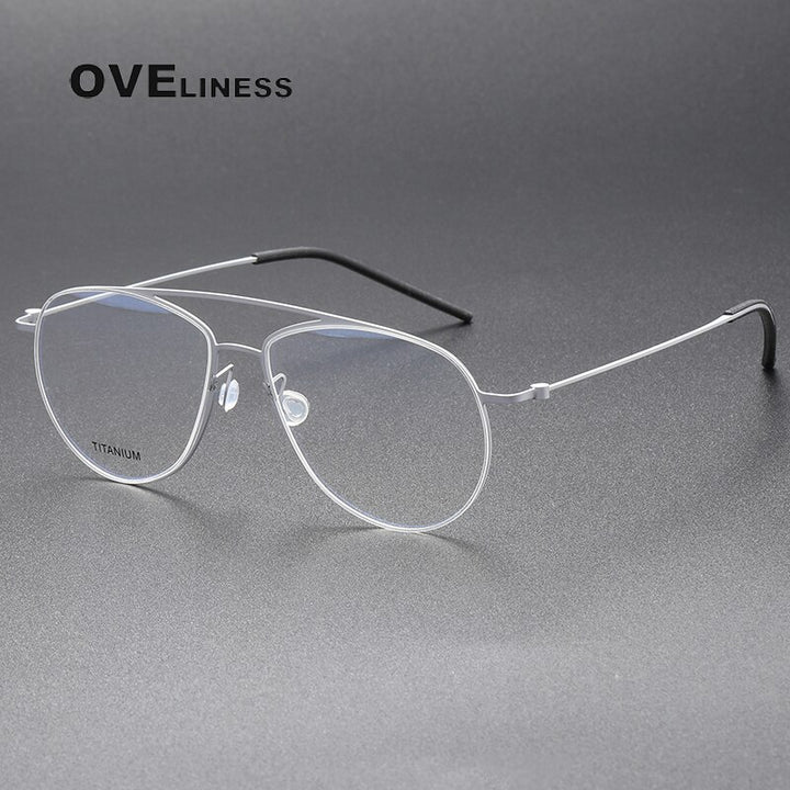 Oveliness Unisex Full Rim Square Double Bridge Screwless Titanium Eyeglasses 5507 Full Rim Oveliness silver