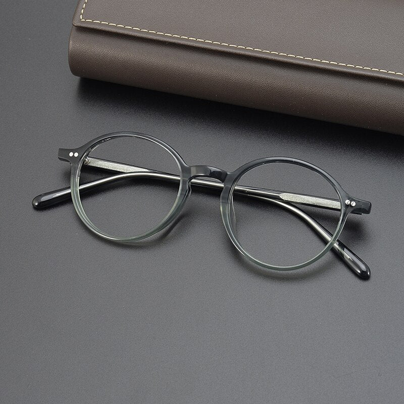 Gatenac Unisex Full Rim Round Acetate Eyeglasses Gxyj961 Full Rim Gatenac Blue Stripe