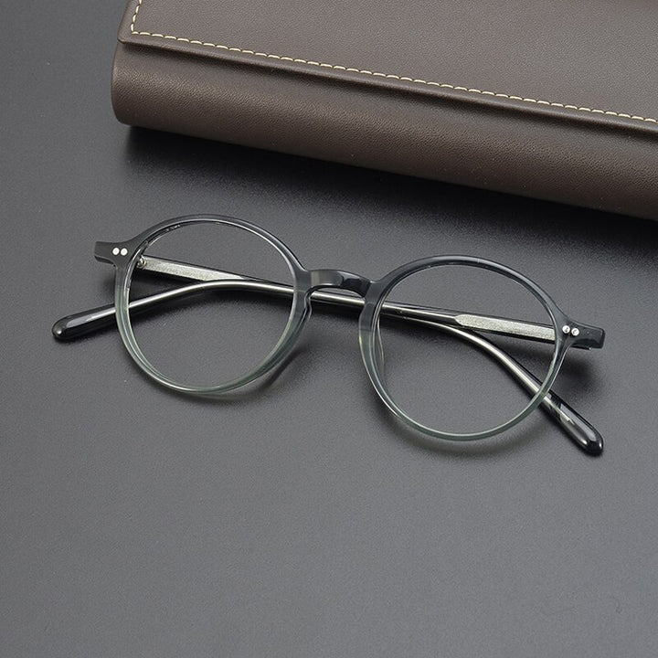 Gatenac Unisex Full Rim Round Acetate Eyeglasses Gxyj961 Full Rim Gatenac Blue Stripe