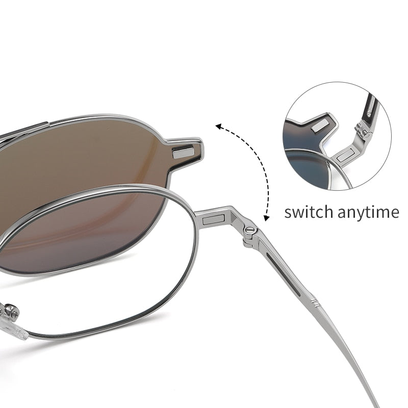 Zirosat Unisex Full Rim Round Alloy Eyeglasses Clip On Sunglasses CG8802 With Clip Ons Zirosat