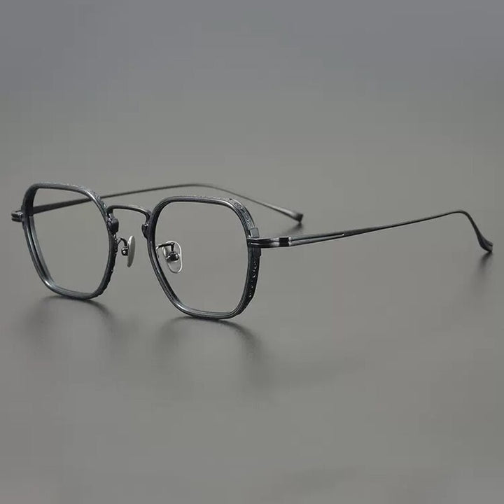 Gatenac Unisex Full Rim Polygon Square Titanium Eyeglasses Gxyj889 Full Rim Gatenac Black