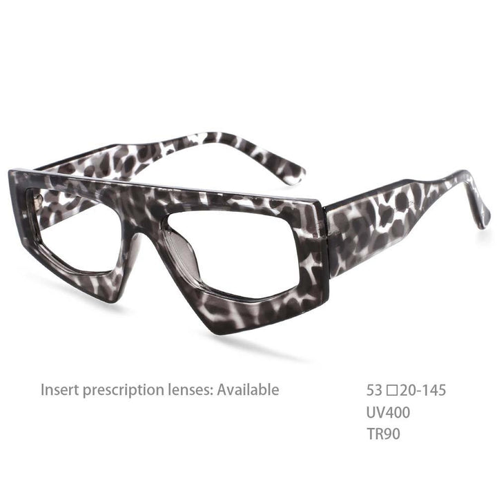 CCspace Unisex Full Rim Irregular Rectangle Acetate Eyeglasses 54421 Full Rim CCspace China Gray-leopard