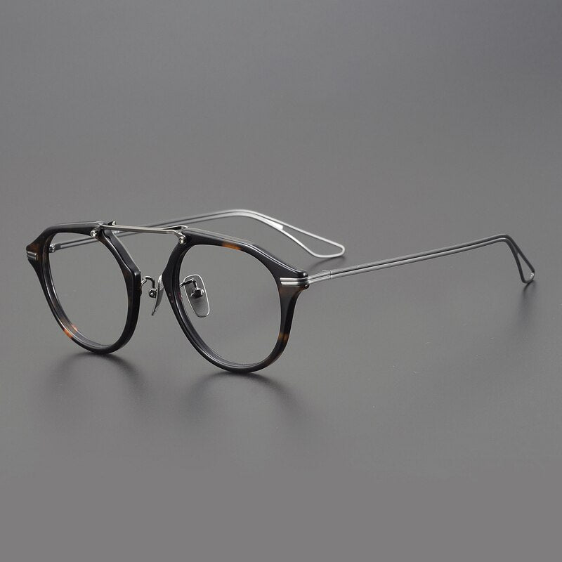 Gatenac Unisex Full Rim Oval Double Bridge Titanium Eyeglasses Gxyj925 Full Rim Gatenac Tortoiseshell Silver