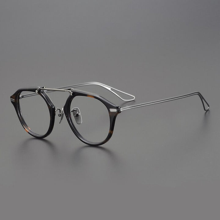 Gatenac Unisex Full Rim Oval Double Bridge Titanium Eyeglasses Gxyj925 Full Rim Gatenac Tortoiseshell Silver