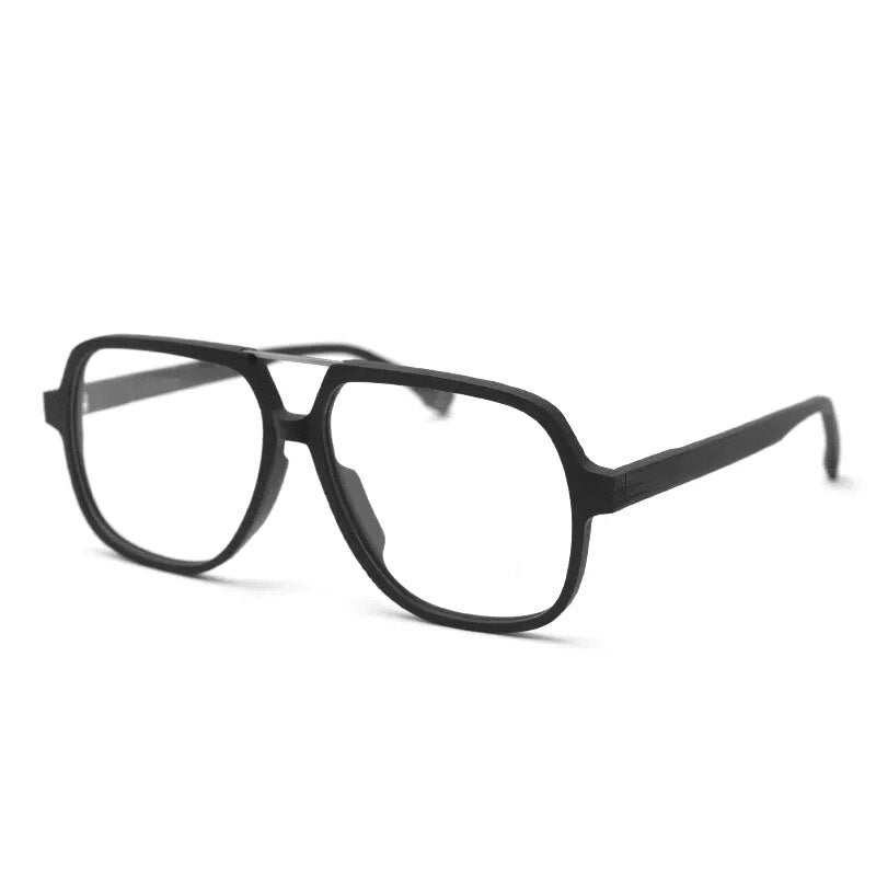 Hdcrafter Men's Full Rim Oversized Square Double Bridge Wood Alloy Eyeglasses Full Rim Hdcrafter Eyeglasses