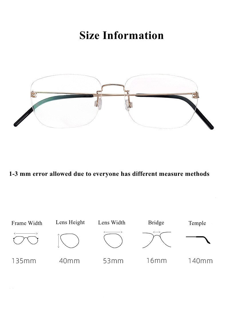 Chashma Ottica Unisex Rimless Square Titanium Alloy Screwless Frame Eyeglasses 100 Rimless Chashma Ottica