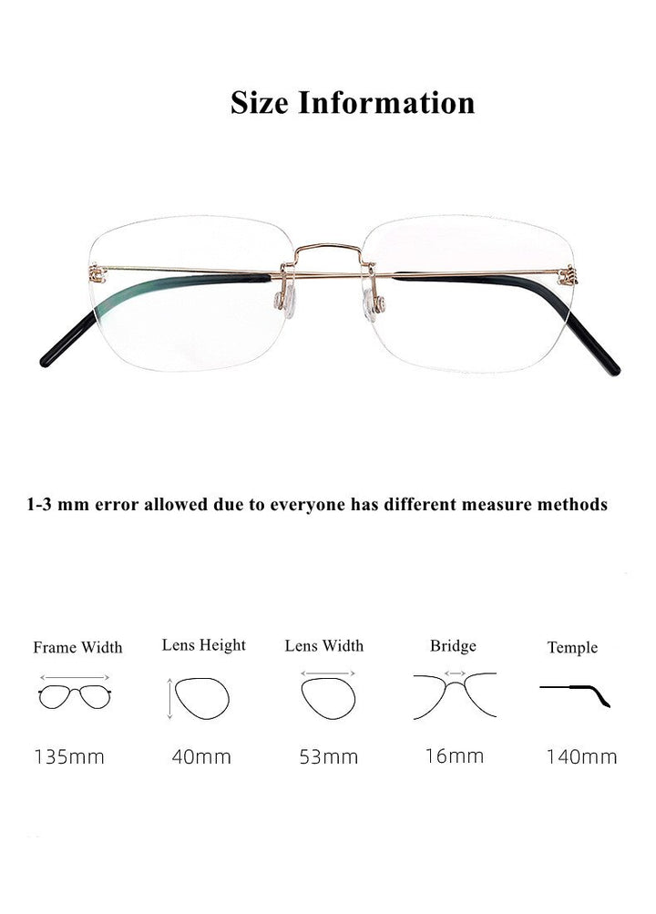 Chashma Ottica Unisex Rimless Square Titanium Alloy Screwless Frame Eyeglasses 100 Rimless Chashma Ottica
