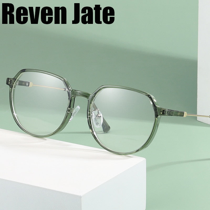 Reven Jate Unisex Full Rim Flat Top Round Tr 90 Eyeglasses 81292 Full Rim Reven Jate   