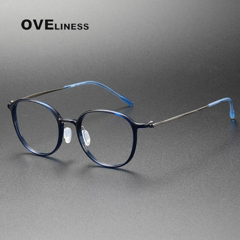 Oveliness Unisex Full Rim Round Square Acetate Titanium Eyeglasses 8633 Full Rim Oveliness blue