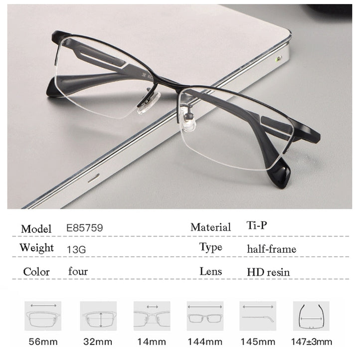 Hotochki Men's Semi Rim Rectangle Titanium Frame Eyeglasses E85759 Semi Rim Hotochki