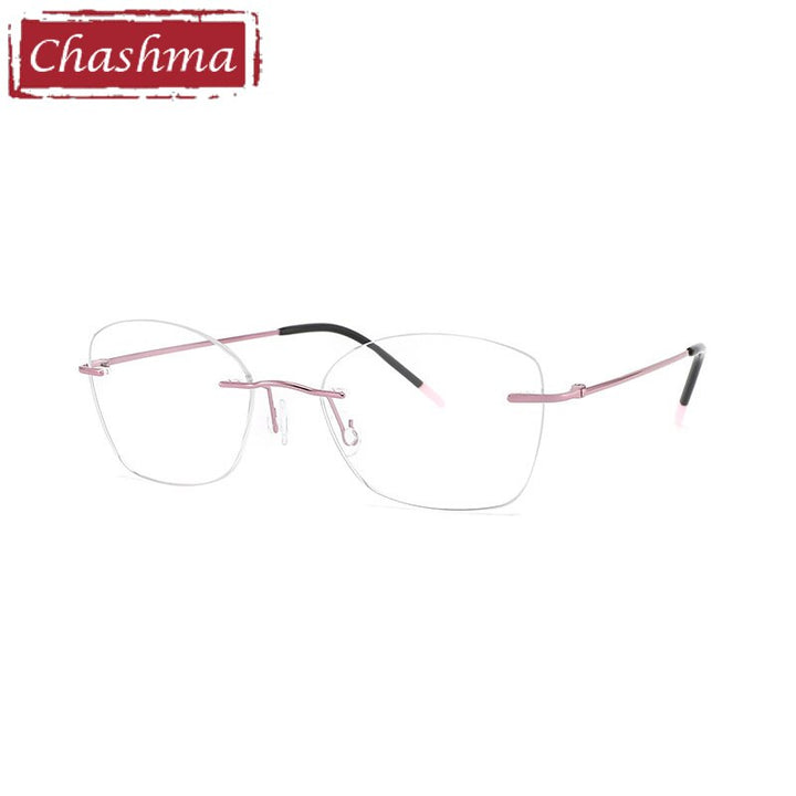 Chashma Ottica Unisex Rimless Rounded Square Titanium Eyeglasses 9017 Rimless Chashma Ottica Pink