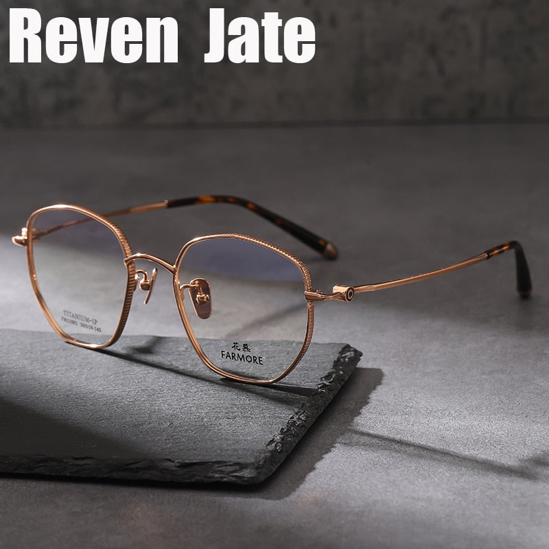 Reven Jate Unisex Full Rim Polygon Square Titanium Eyeglasses Fm21001 Full Rim Reven Jate