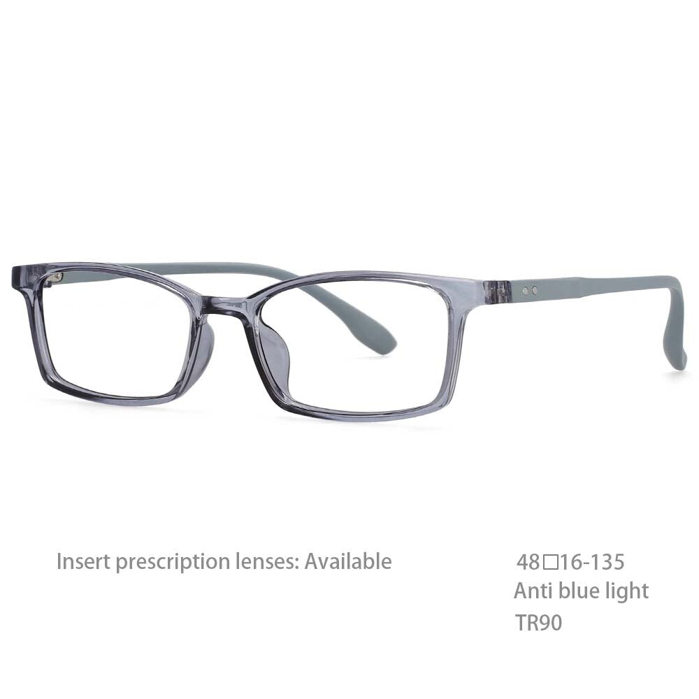 CCspace Unisex Youth Size Full Rim Rectangle Tr 90 Titanium Frame Eyeglasses 54465 Full Rim CCspace China Gray