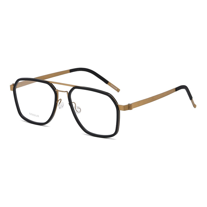 Reven Jate Unisex Full Rim Polygon Double Bridge Titanium Acetate Eyeglasses 9753 Full Rim Reven Jate