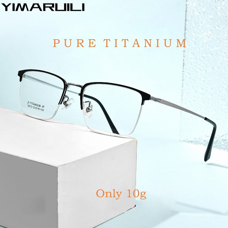 Yimaruili Men's Semi Rim Square Titanium Eyeglasses T8013b Semi Rim Yimaruili Eyeglasses   
