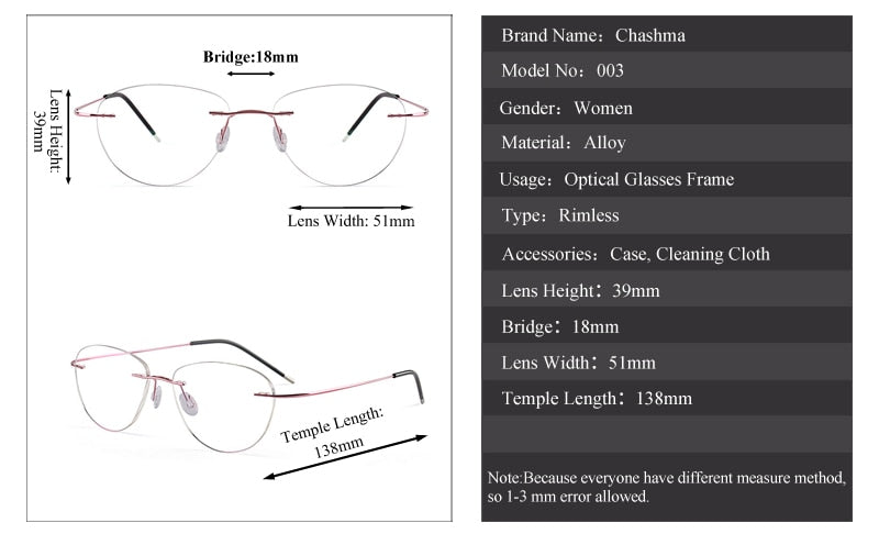 Chashma Unisex Rimless Triangle Square Titanium Eyeglasses 003 Rimless Chashma